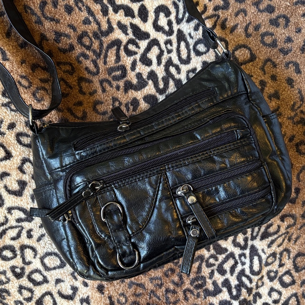 Black Vegan Leather Crossbody Bag